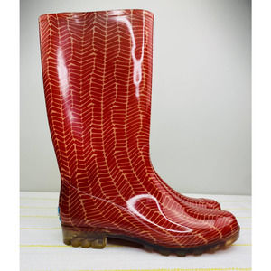 Toms Picante Red Herringbone Cabrilla Rain Boots Womens 10 Classic Waterproof